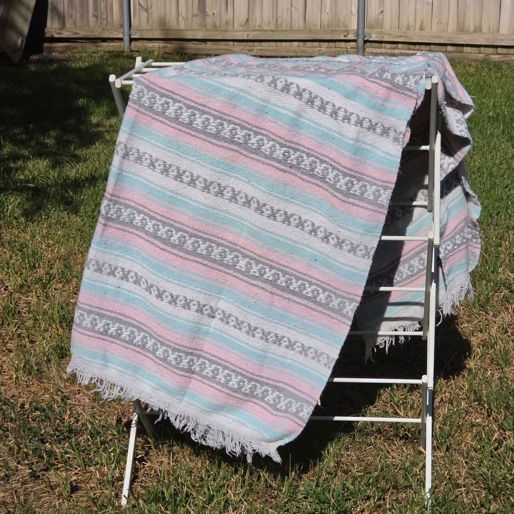 Mexican Falsa Blanket Pastel Pink Mint Gray Striped Woven Yoga Throw